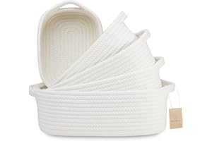 NaturalCozy 5-Piece Rectangle Storage Basket Set- Natural Cotton Rope Woven for Organizing! Small Basket for Montessori, Baby Nursery, Dog Toy Baskets, Cat Toy Box, Bathroom Organization Bin