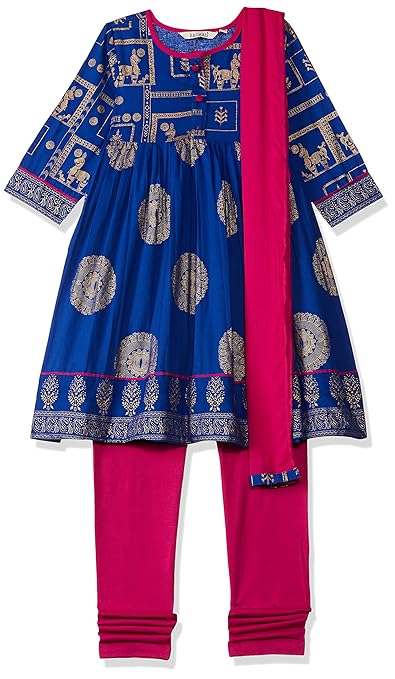 Karigari Girl's Cotton a line Salwar Suit Set (Pack of 3)