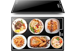 HUDETEX Electric Warming Tray（Large 22”x14”） with Adjustable Temperature Control, Food Warmer - Keep Food Hot for Parties Buffets, Restaurants, House Parties, Events & Dinners, Tempered Glass Surface，Black