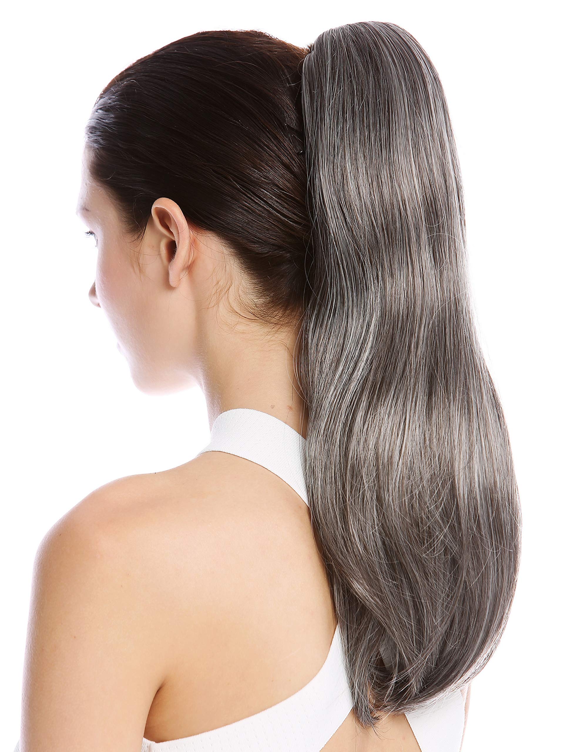 WIG ME UP - TZB-26A-V-44 Ponytail Hairpiece Extensions Claw Grip Clamp long smooth slightly waved dark gray 17inch โ image 1