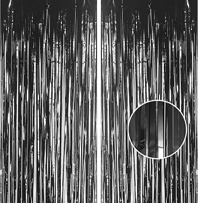 YAAVAAW Glitter Black Tinsel Curtain 2x 8.3ft Door Backdrop 3.2x8.3ft