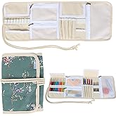 Teamoy Crochet Hook Case, Roll Bag Holder Organizer for Various Crochet Needles and Knitting Accessories, Plum Flowers