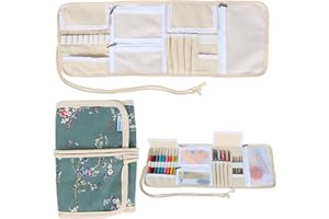 Teamoy Crochet Hook Case, Roll Bag Holder Organizer for Various Crochet Needles and Knitting Accessories, Plum Flowers