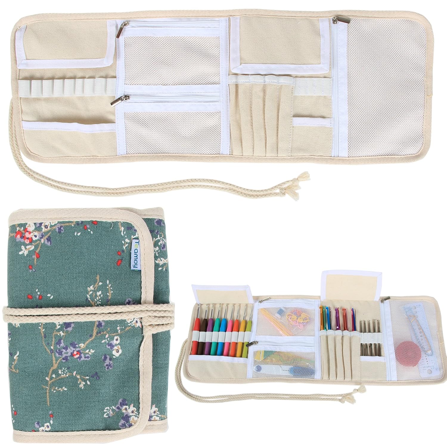 Teamoy Crochet Hook Case Organizer, Crochet Hook Roll Bag, Plum Flowers | Empty Crochet Hook Holder for Various Crochet Needl