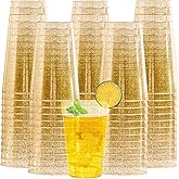I00000 100 Pack 20 oz Gold Plastic Cups, Gold Glitter Cups Disposable Plastic Wine Glasses Cocktail Glasses Premium Cup, 20 Ounce Glitter Disposable Tumblers for Party & Wedding