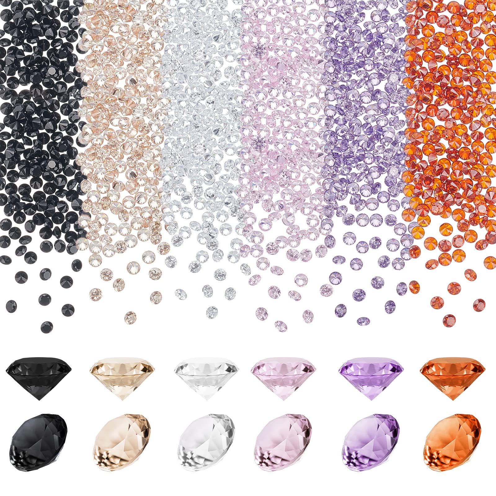 PH PandaHall 720pcs 2mm Cubic Zirconia Stones, 6 Colors Diamond Small Loose CZ Stones Grade A Faceted Rhinestone Stone Cabochon for Ring Earring Bracelet Necklace Charms Jewelry Making