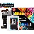 Acrylic Paint Set for Adults and Kids - 24 Pack of 12mL Paints with 12 Art Brushes & 4 Canvases, Non-Toxic Craft Paint for Easter Eggs, Ceramic Rock Paint - Art Supplies