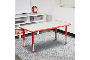 EMMA + OLIVER Adjustable Kids Activity Table for Home Use, Height-Adjustable Classroom Table for Kids, 23.625" W x 47.25" D x 14.5-23.5" H, Red