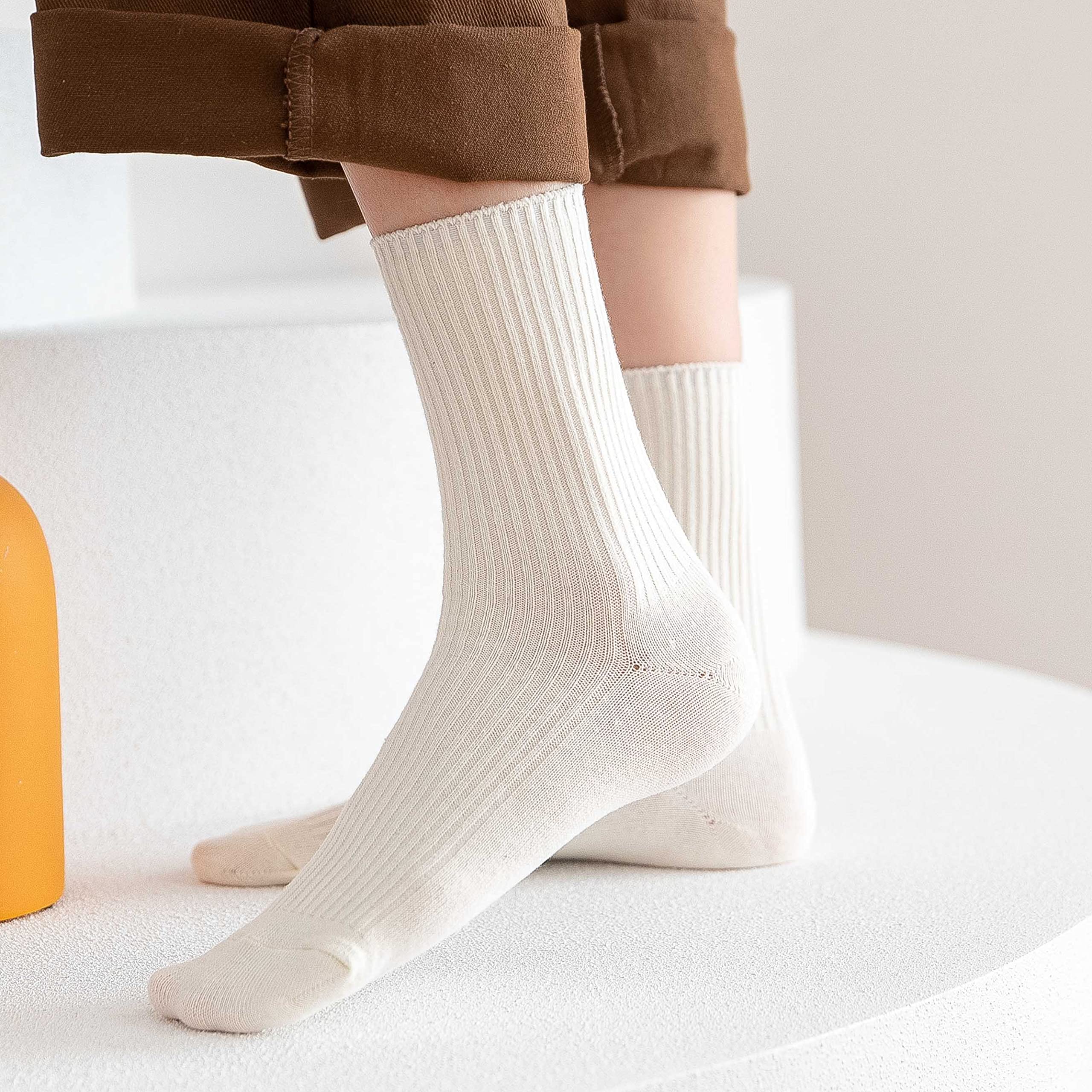 ACCFOD Womens Cute Crew Socks Casual Athletic Aesthetic Socks Neutral Cotton Socks for Women Granola Girls Clothes