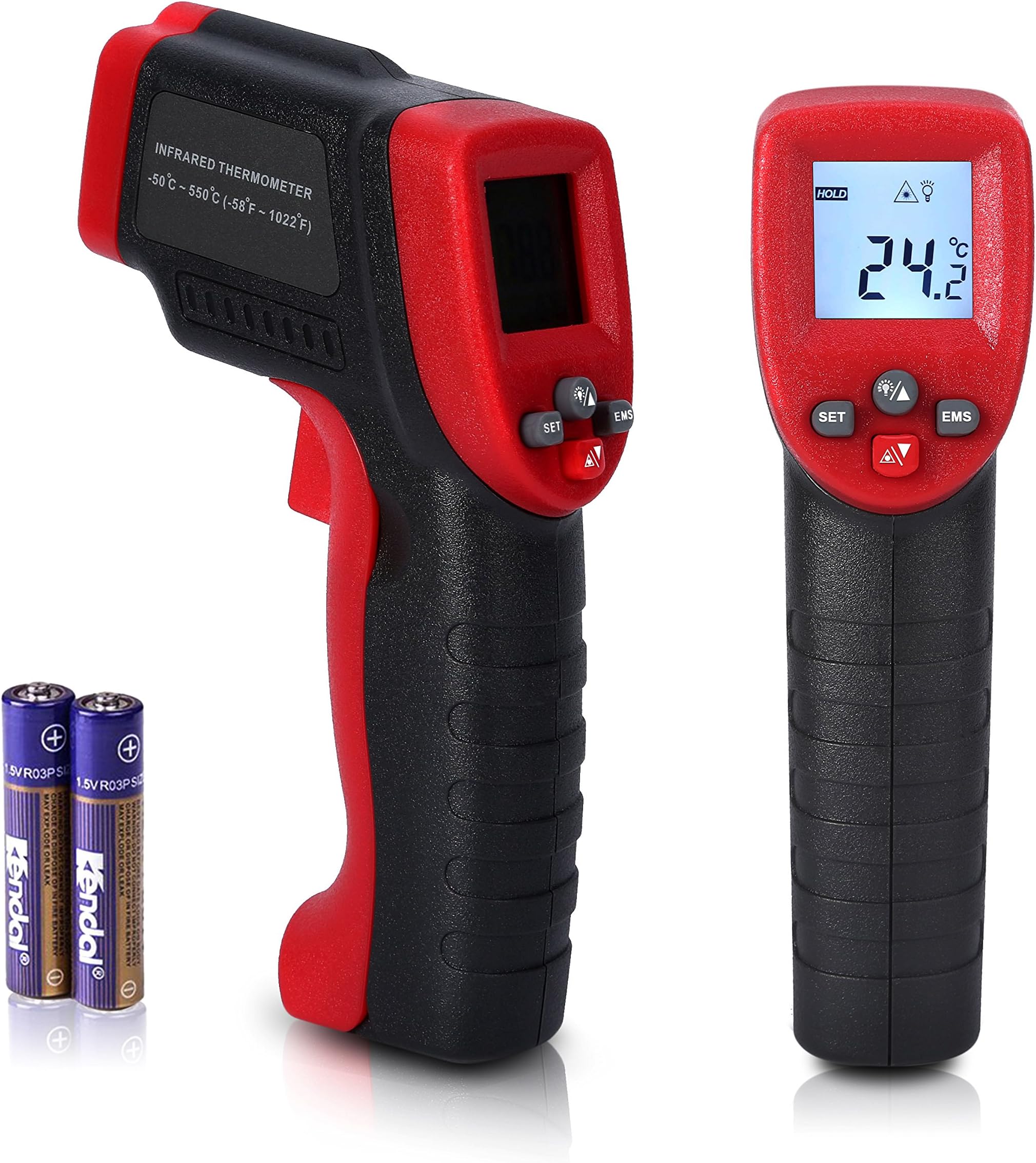 Laser Infrared Thermometer, LCD Non Contact Professional High Temperature Gun Pyrometer with Dual Laser Visual Target, Temp Alarm, Adjustable Emissivity 0.1 to 1.0, Max/Min/Avg/Dif -50-550 ℃
