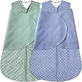 Fleece Newborn Sleep Sack Baby Swaddle,3-Way Adjustable Wearable Blanket,2 Pack Fleece Swaddling Sleeping Bag TOG 2.0， (Blue&Green, 3-6 Months)