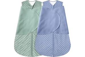 BSTOPPT Fleece Newborn Sleep Sack Baby Swaddle,3-Way Adjustable Wearable Blanket,2 Pack Fleece Swaddling Sleeping Bag TOG 2.0， (Blue&Green, 0-3 Months)