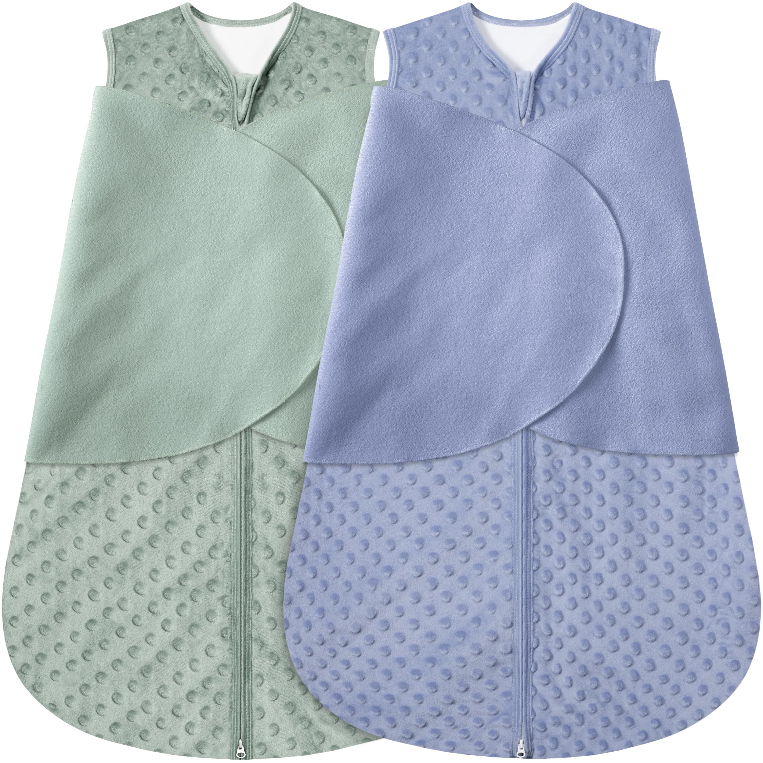 Photo 1 of Fleece Newborn Sleep Sack Baby Swaddle,3-Way Adjustable Wearable Blanket,2 Pack Fleece Swaddling Sleeping Bag TOG 2.0? (Blue&Green, 6-12 Months)