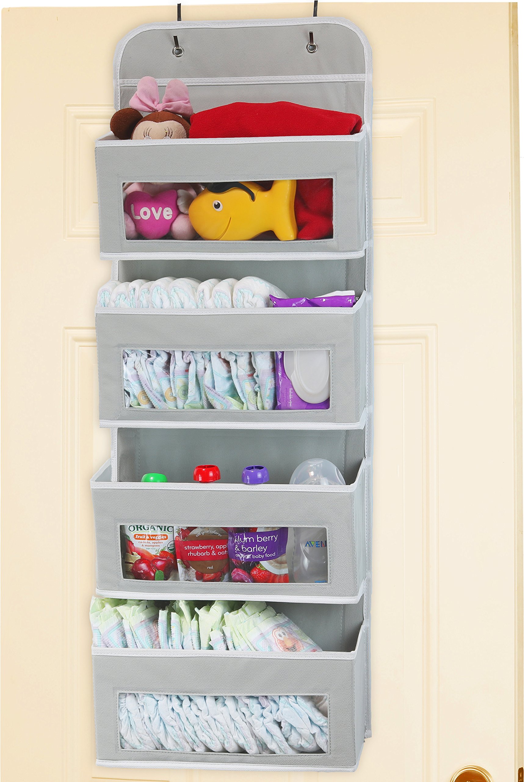 Simple Houseware Over Door/Wall Mount 4 Clear Window Pocket Organizer, Gray
