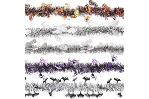 Juvale Halloween Garland Tinsel Set - 5-Pack, Multi-Colored, 2 m Each - Spider, Pumpkin, Bat & Ghost Designs for Spooky Decorations, Halloween Party Decor & Haunted House Decorations