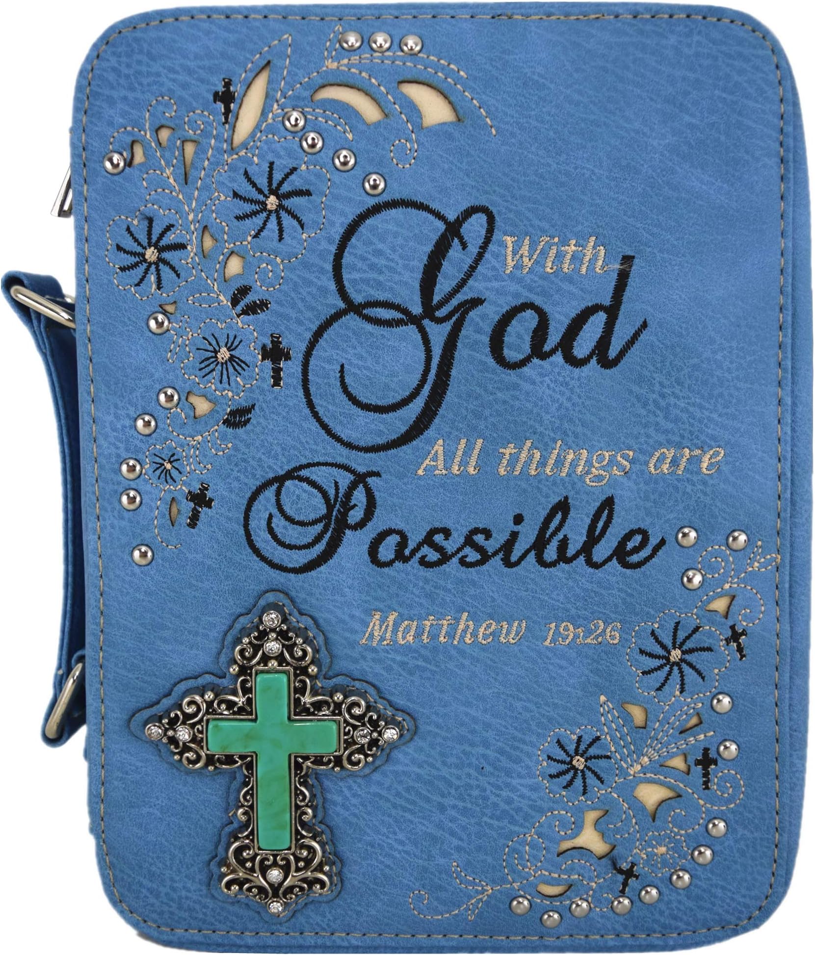 Western Style Bling Rhinestone Cross Country Women's Bible Cover Books Case Removable Strap Messenger Bag