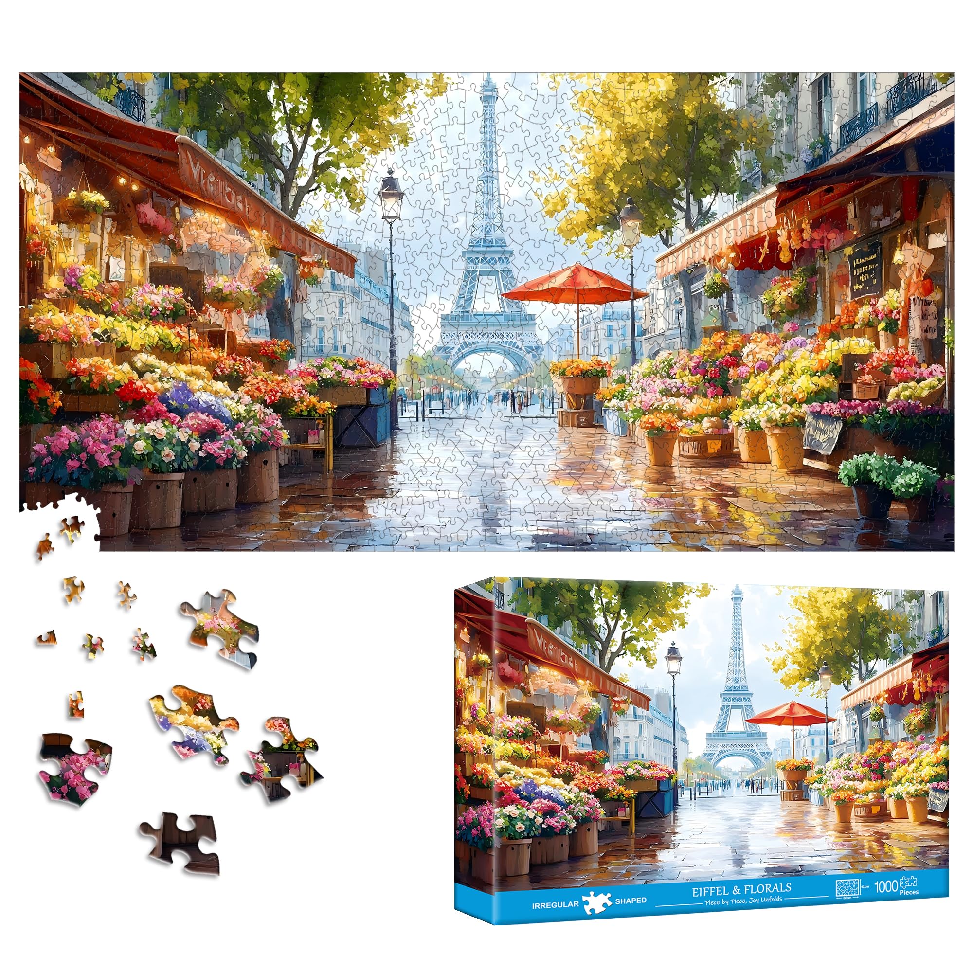 Bimkole Eiffel Tower Puzzles for Adults 1000 Pieces, Flower Paper Jigsaw Puzzle 1000 Pieces - Fun and Challenging Family Decoration Puzzle Great Gift Idea, Finished Size is 31.5 x 16.14 in — image 1