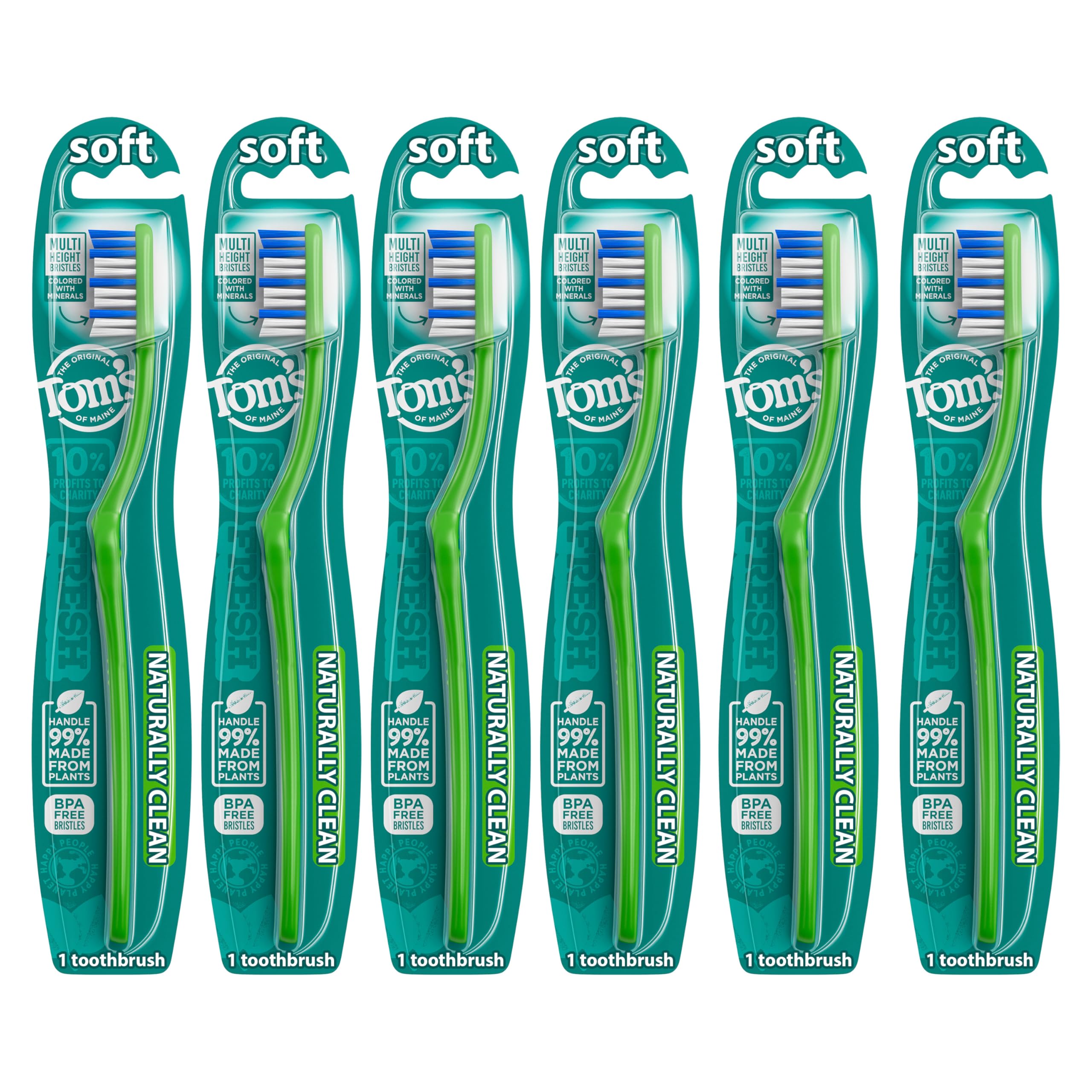 Tom's of Maine Naturally Clean Toothbrush, Soft, 6-Pack