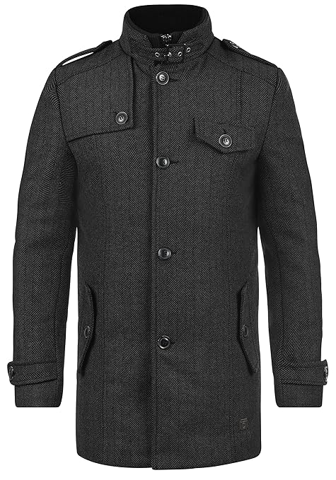 Indicode Brandan Herren Mantel Wollmantel Lange warme Übergangsjacke mit Stehkragen