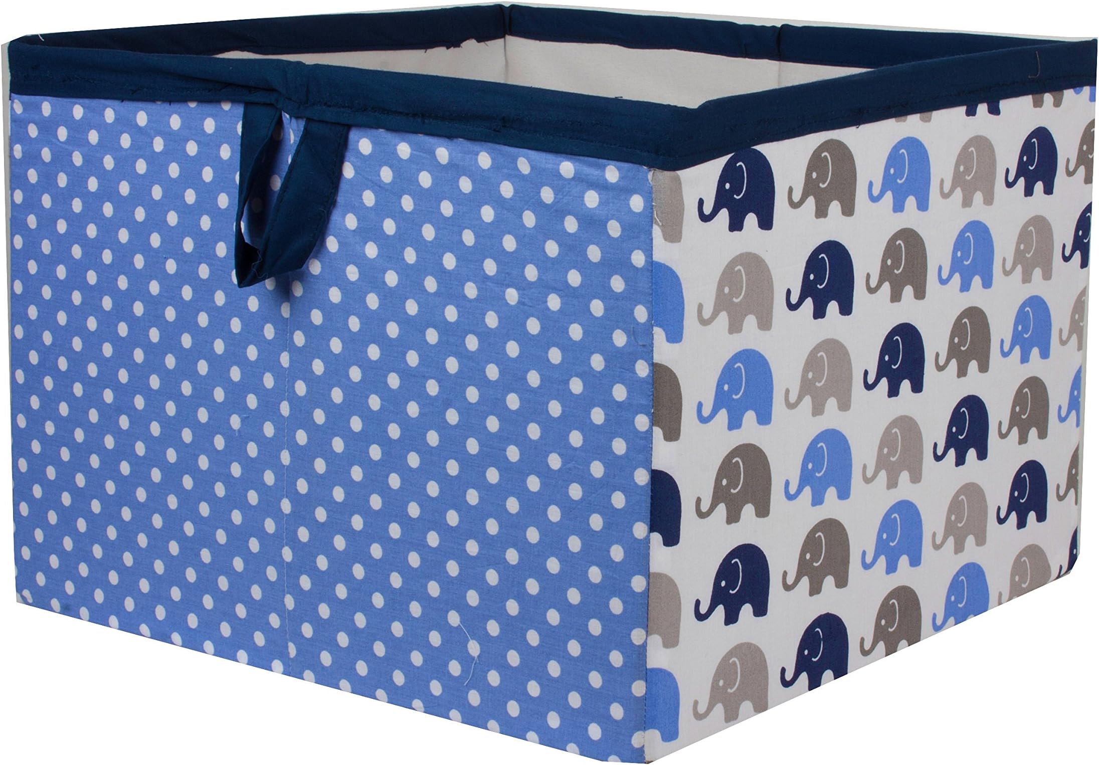 Bacati - Storage Tote (Large 14 x 14 x 10 inches, Elephants Blue/Grey)