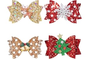 Haakong 4 Pcs Christmas Hair Clip Headdress Sequined Bow Santa Claus Elk Snowflake Tree Accessories Glitter Hairpin for Chris