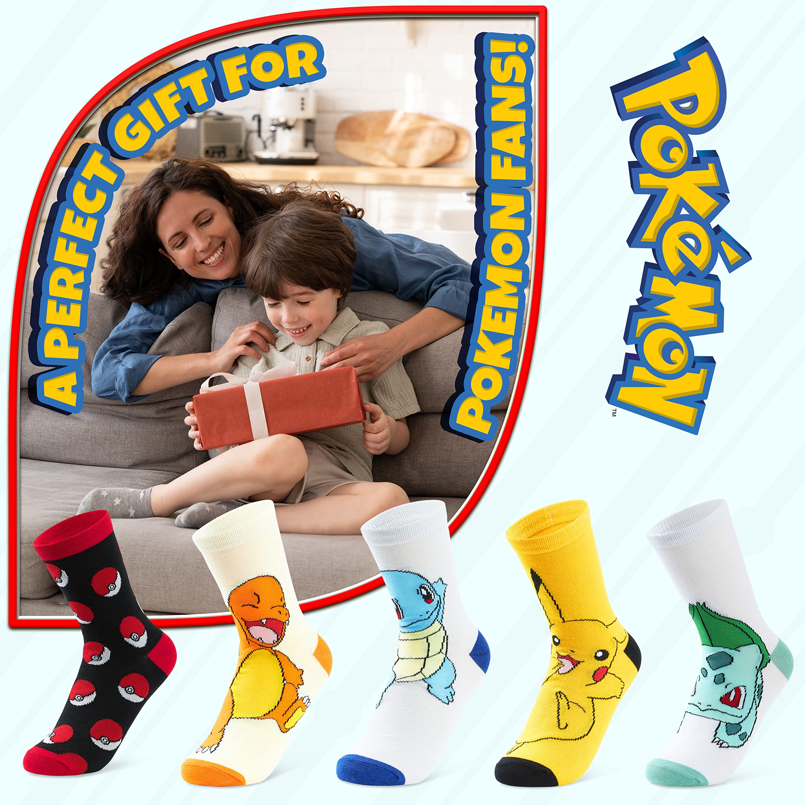 Pokemon Boys Socks 5 Pack Pikachu Ankle Socks Stretchy Breathable Crew Socks for Boys Girls Teenagers Women - Pokemon Gifts