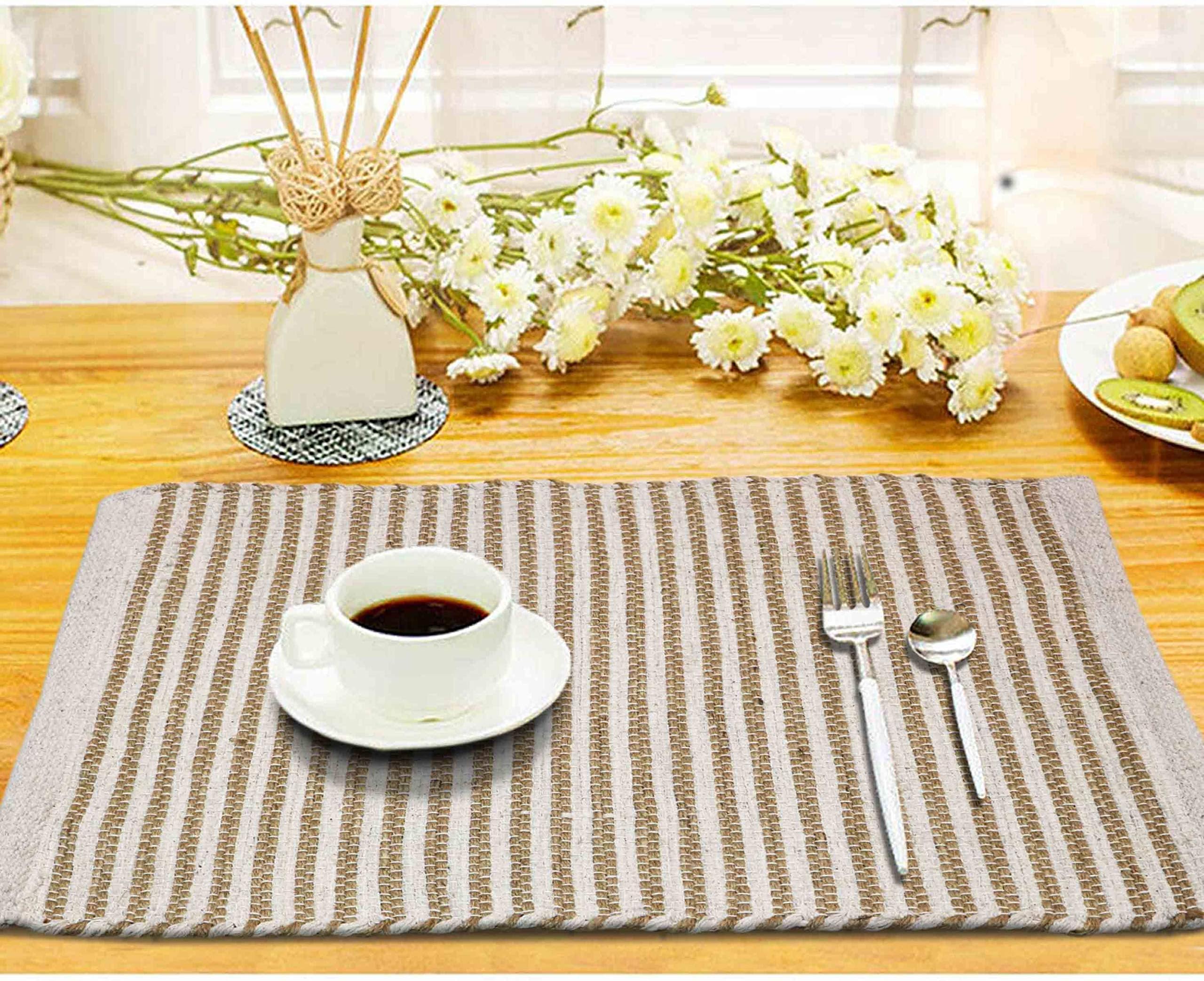 The Home Talk Pack of 4 pcs, Pink Jute & Cotton Handmade Table mats/Placemats, 4 Seater Dining Table, Heat Resistant, Reversible- Natural