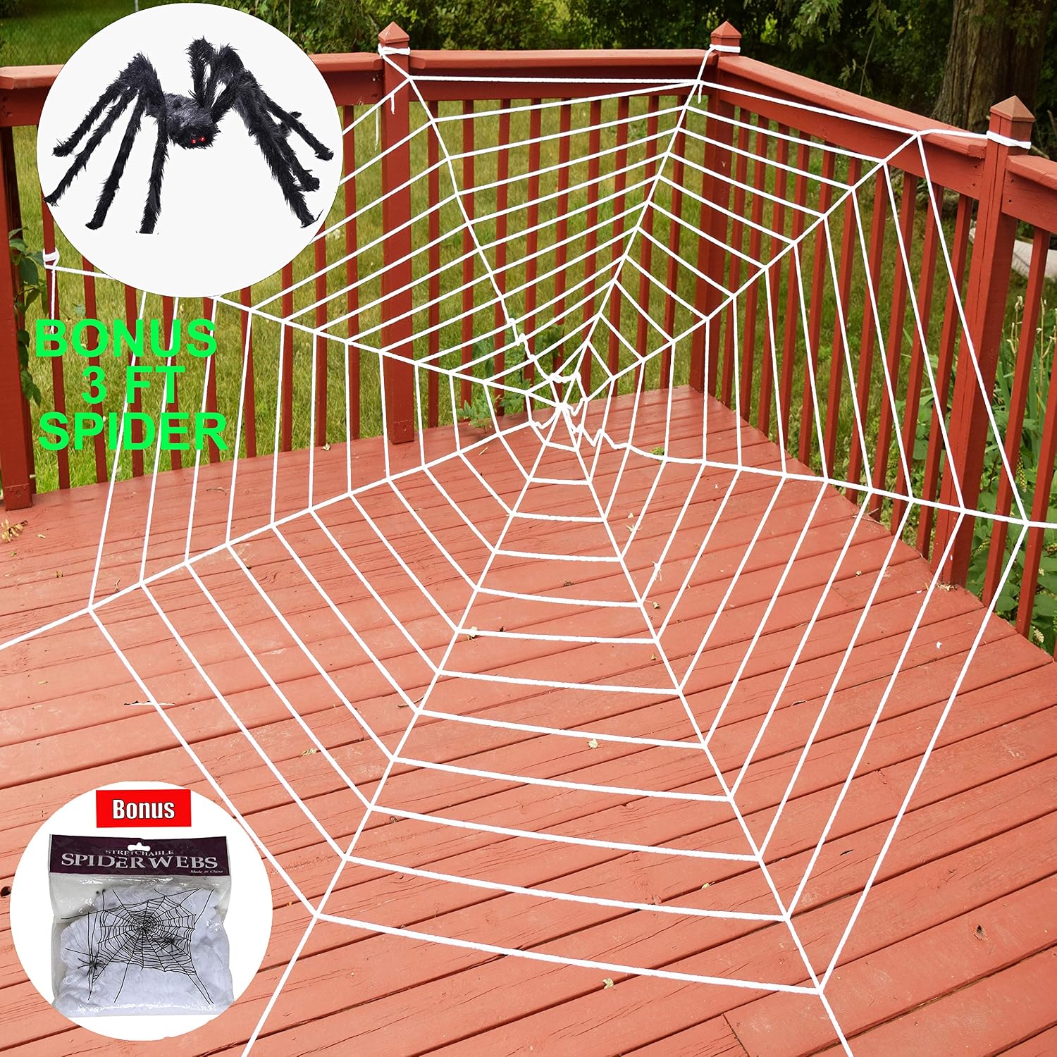 Giant 5ft / 152cm Halloween Spider Web With Spider – Spooky Decoration For Garden, House, Or Party