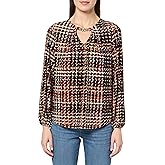 Anne Klein Womens Printed Ity Ls Pleat Neck Blouson Top