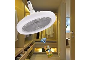WOTOFULIN Socket Fan Light 10 Inches Socket Fan Ceiling Fan with Light Dimmable Remote Control 3 Fan Speeds E26 Light Socket Fan for Bathroom Bedroom Kitchen(Grey)