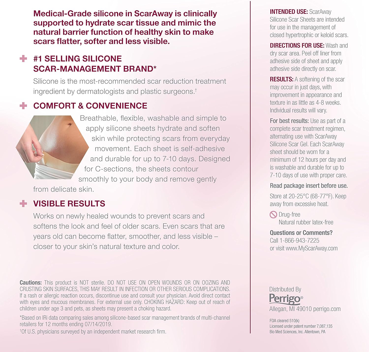 ScarAway Silicone Scar Sheets for C-Sections, Reusable Sheets (1.5” x 7”) for Hypertrophic and Keloid Scars from Injury, Burn, Surgery and more, 4 Sheets (895384002159): Health & Personal Care