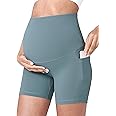 POSHDIVAH Women's Maternity Yoga Shorts Over The Belly Bump Summer Workout Running Active Short Pants with Pockets 5"/8"