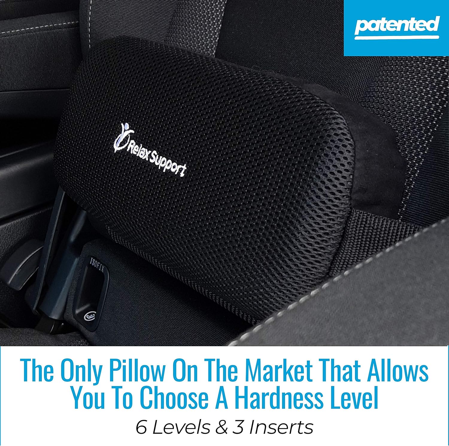 Car Seat Lumbar Roll Support Pillow RS5 by RELAX SUPPORT Lower Back Support Cushion Driving Posture Corrector Adjustable Pillow w/Multiple Inserts for 6 Customized Firmness Levels for a Pain Free Back: Health & Personal Care