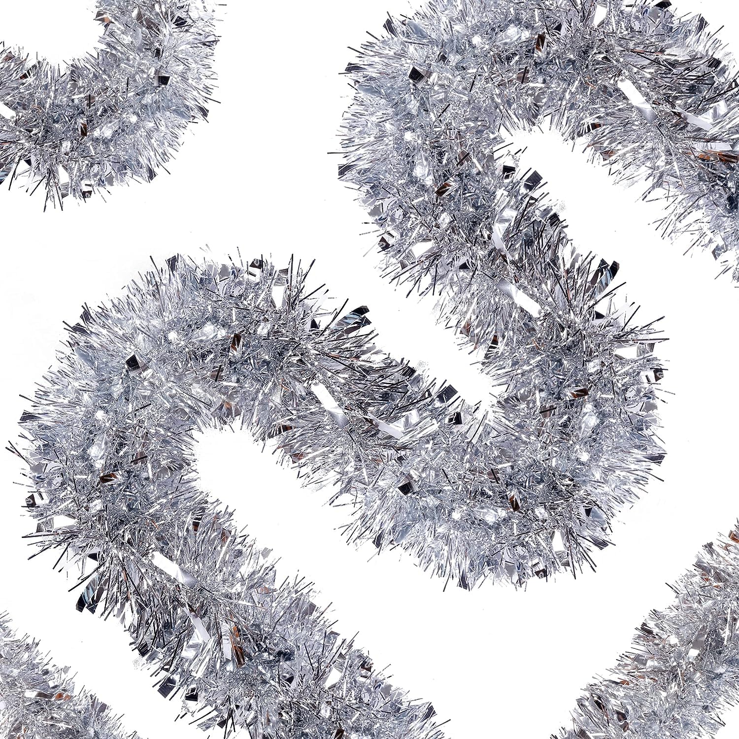 3 PCS Christmas Tinsel Garland for Tree & Home - 6M, Shiny Chunky Metallic Hanging Decoration for Tree, Wreath, Wedding & Party Supplies (Silver)