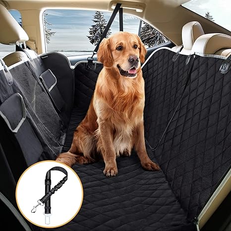 Toozey Hundedecke für Auto Rückbank, Teilbar Wasserdichte Hunde Autoschondecke mit Mittleres Netz, Seitenschutz, 2 Große Tasc