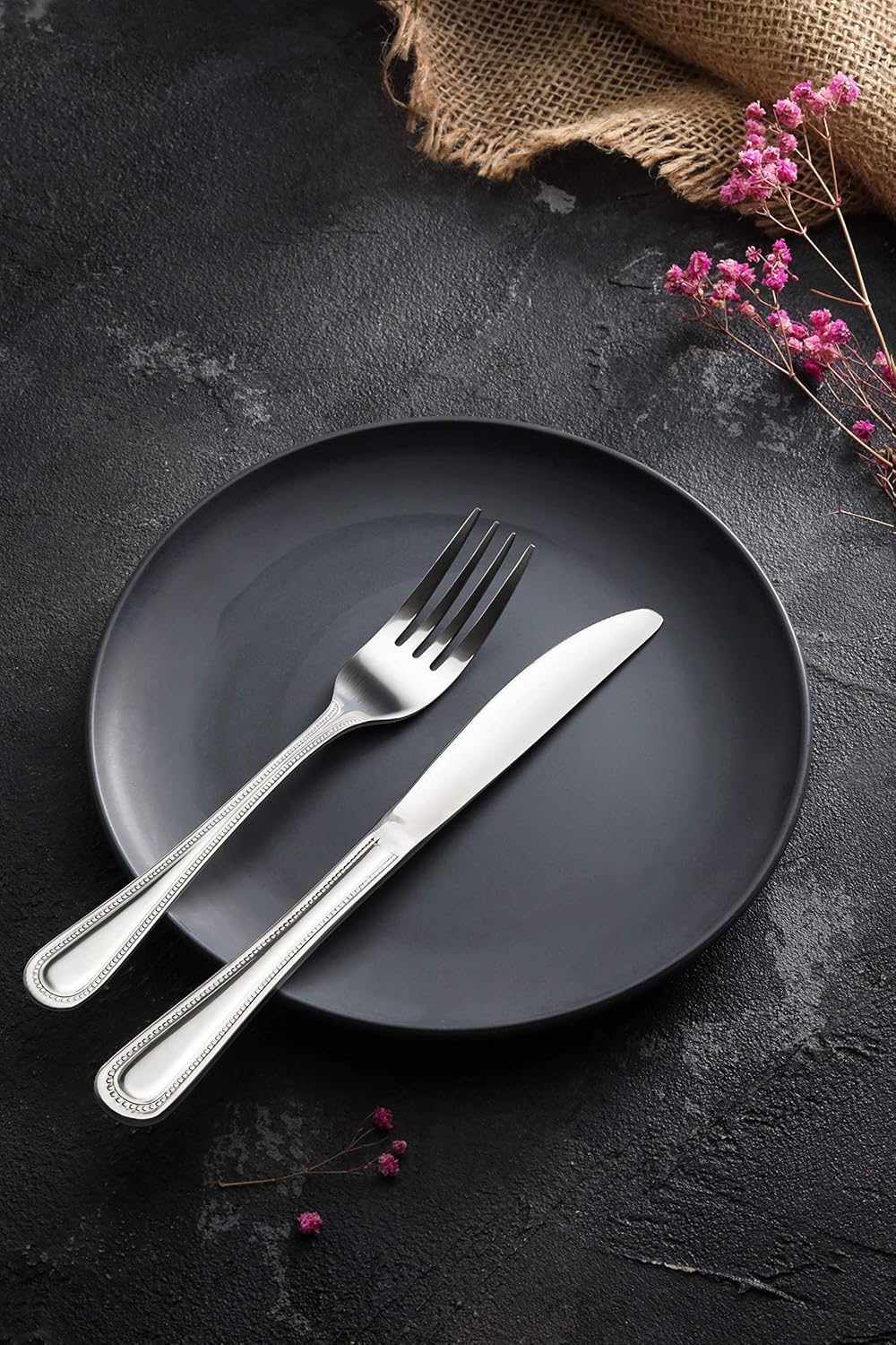  | New Star Foodservice 58444 Bead Pattern, Stainless Steel, Dinner Knife, 8.5-Inch Set of 12: Flatware Sets