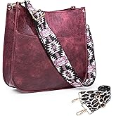 Viva Terry Crossbody Bags for Women Trendy Vegan Leather Shoulder Bag with 2 Adjustable Guitar Strap(Dark Red)
