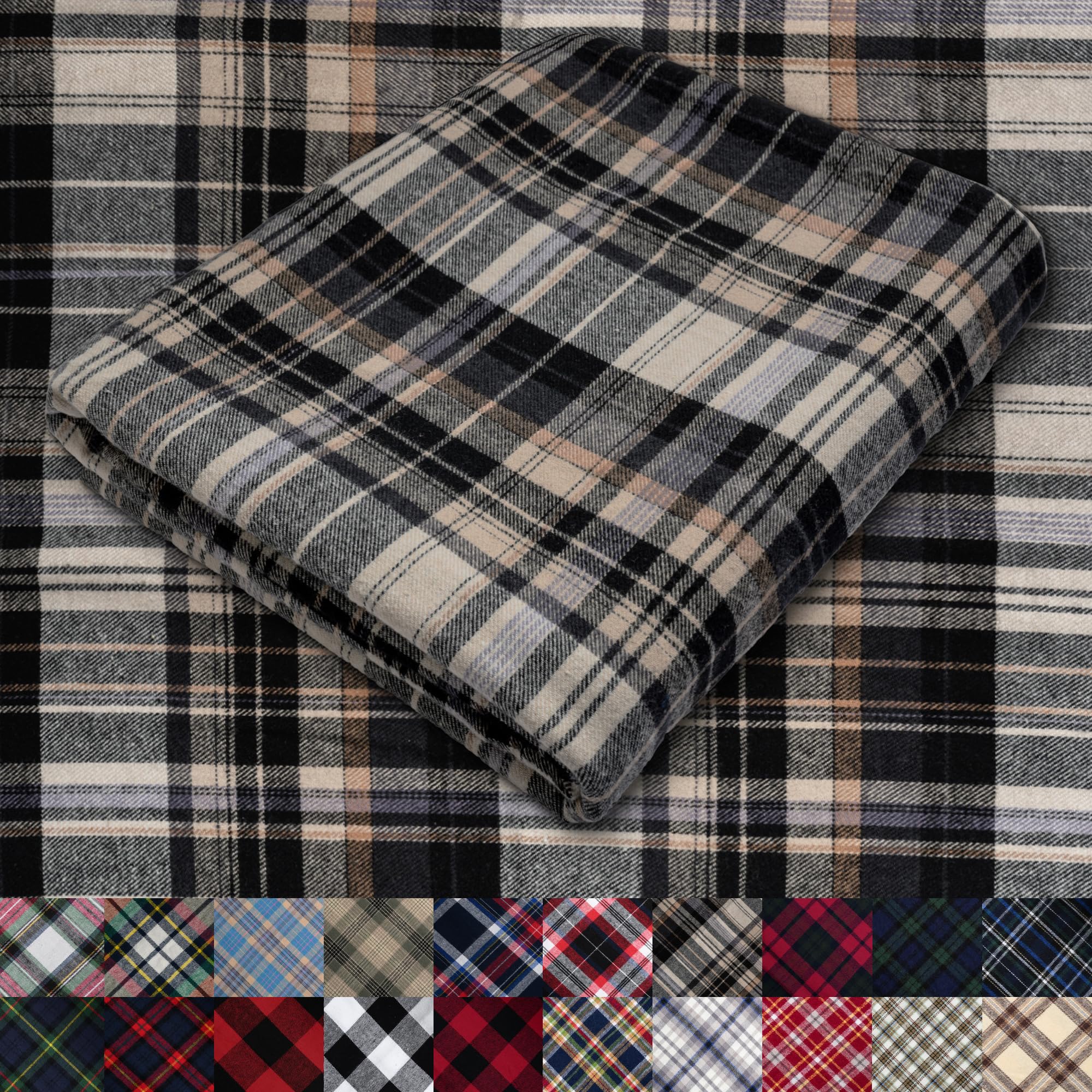Pico Textiles 1 Yard Tan and Black Tartan Plaid