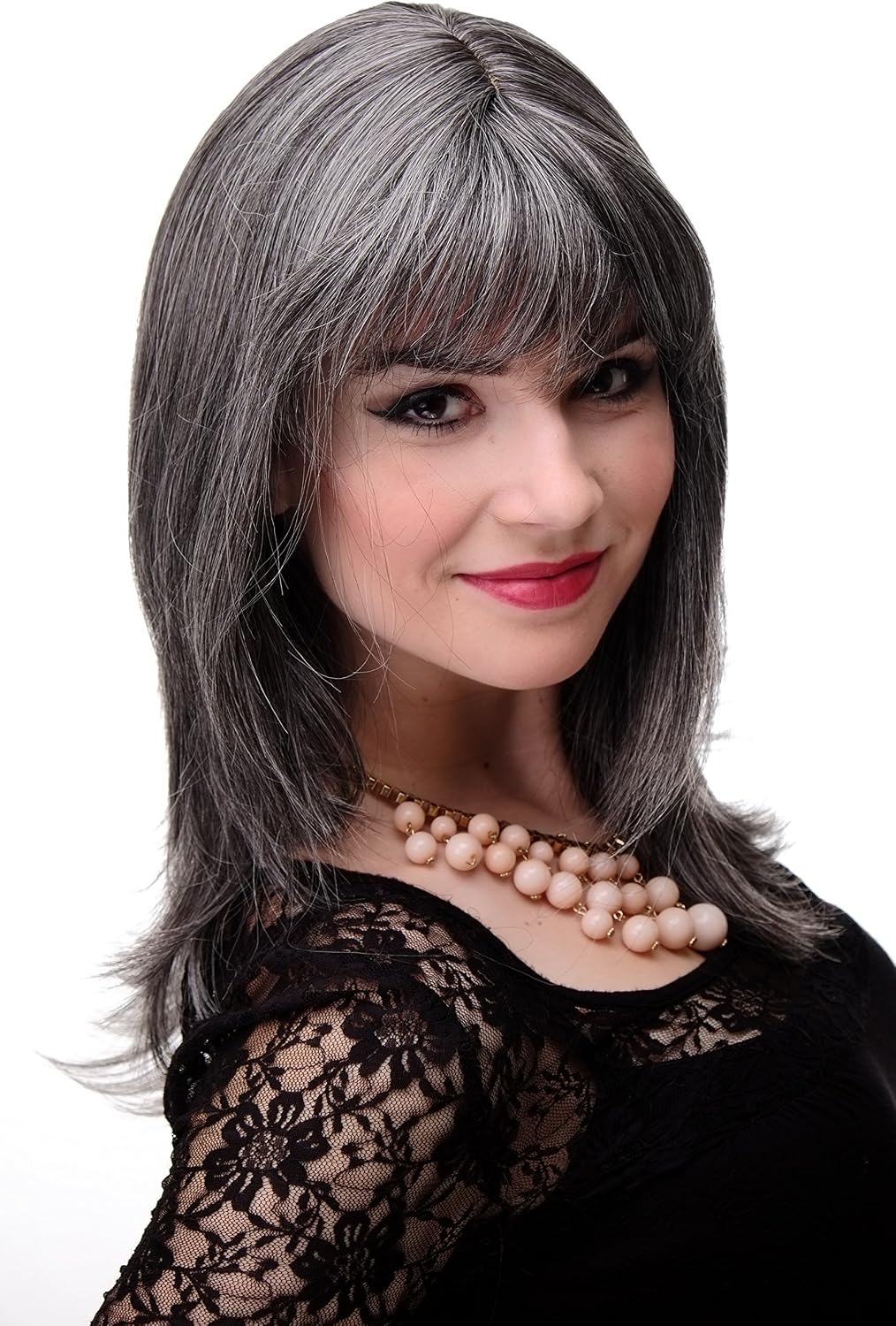 WIG ME UP 3003-44 Lady Quality Wig long medium length naugthy long bangs (can part to side) straight layered medium dark grey approx 19,5inch - Image 4