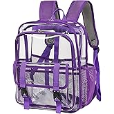 KUI WAN Clear Backpack, 15 inch Heavy Duty See Through Backpack for Boys and Girls Clear Book Bag with Multi-pockets, Purple