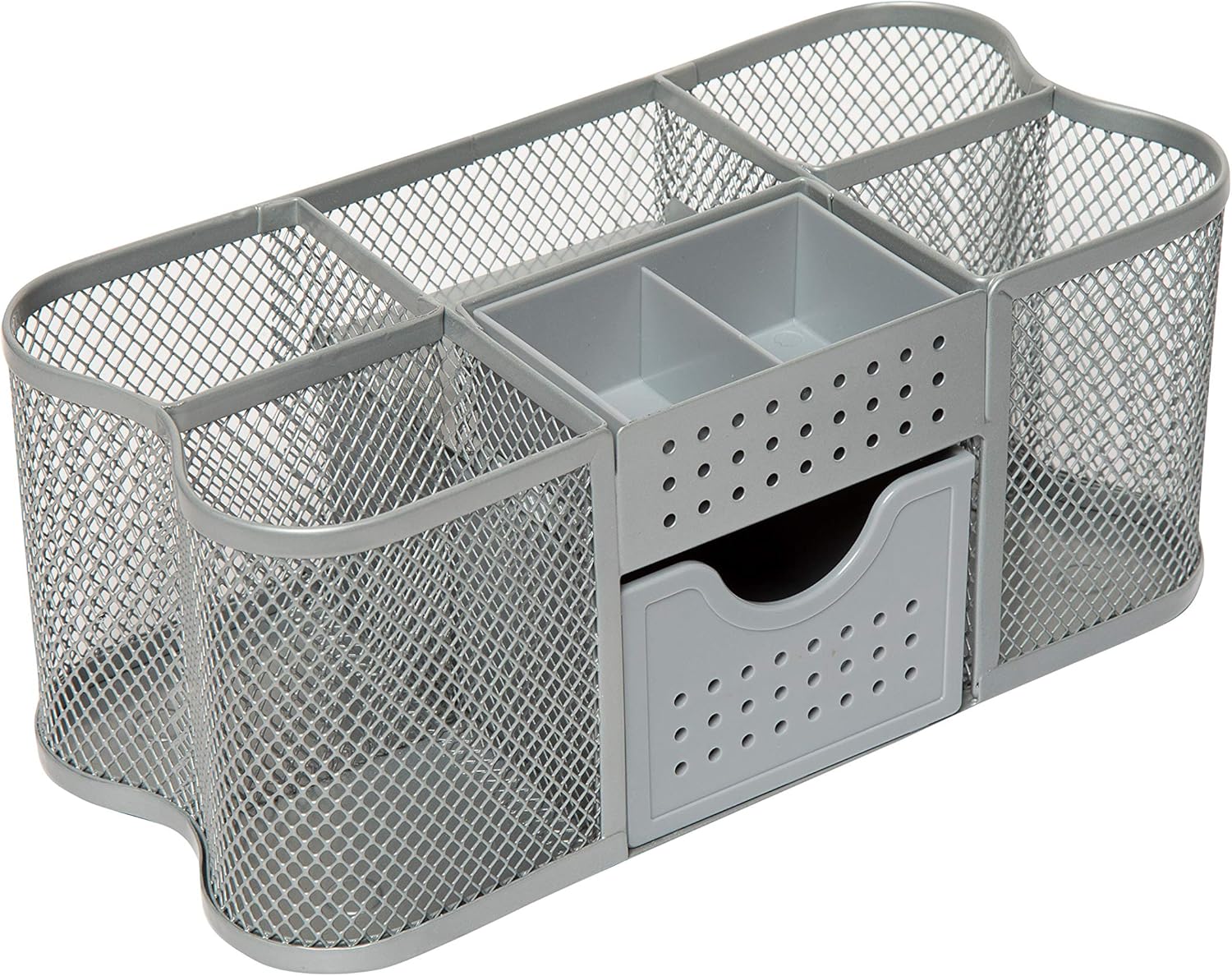 Amtido Desk Tidy Organiser Caddy, Office Supplies Holder, Pen, Pencil and Stationary Pot - Mesh Design - Silver - Image 4