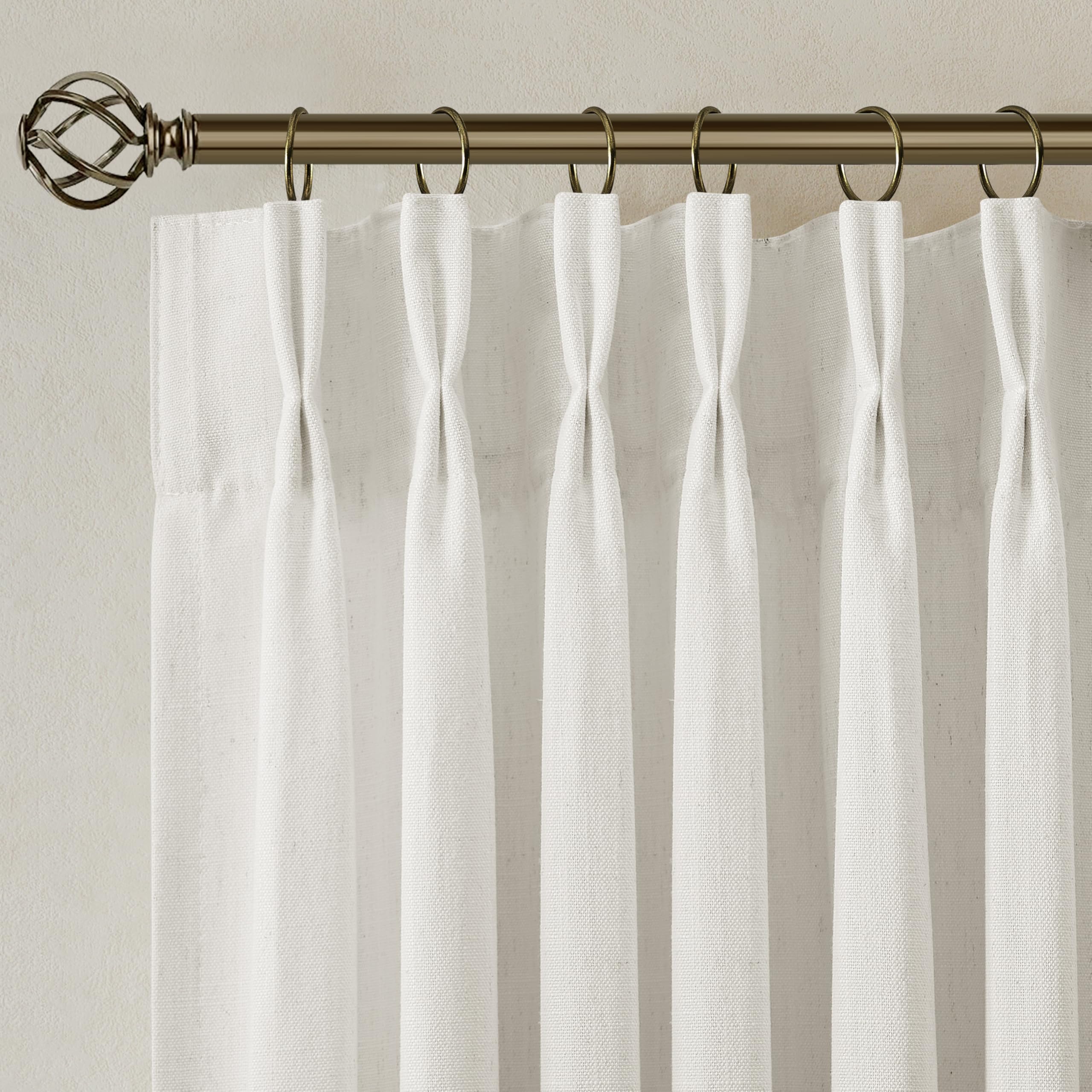 Photo 1 of 102 Inch Linen Curtains Pinch Pleated for Living Room 2 Panels Set Natural Cream Ivory Semi Sheer Light Filtering Boho Neutral Back Tab Pinch Pleat 102 Inch Curtain Bedroom Window Sliding Door