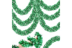 OLIXMLYA 50Ft St. Patrick's Day Garland Green St. Patrick's Day Tinsel Garland Metallic Twist Garland Hanging Green Garland for Indoor Outdoor Decor, Staircase, Fireplace, Party St. Patrick's Day Decorations
