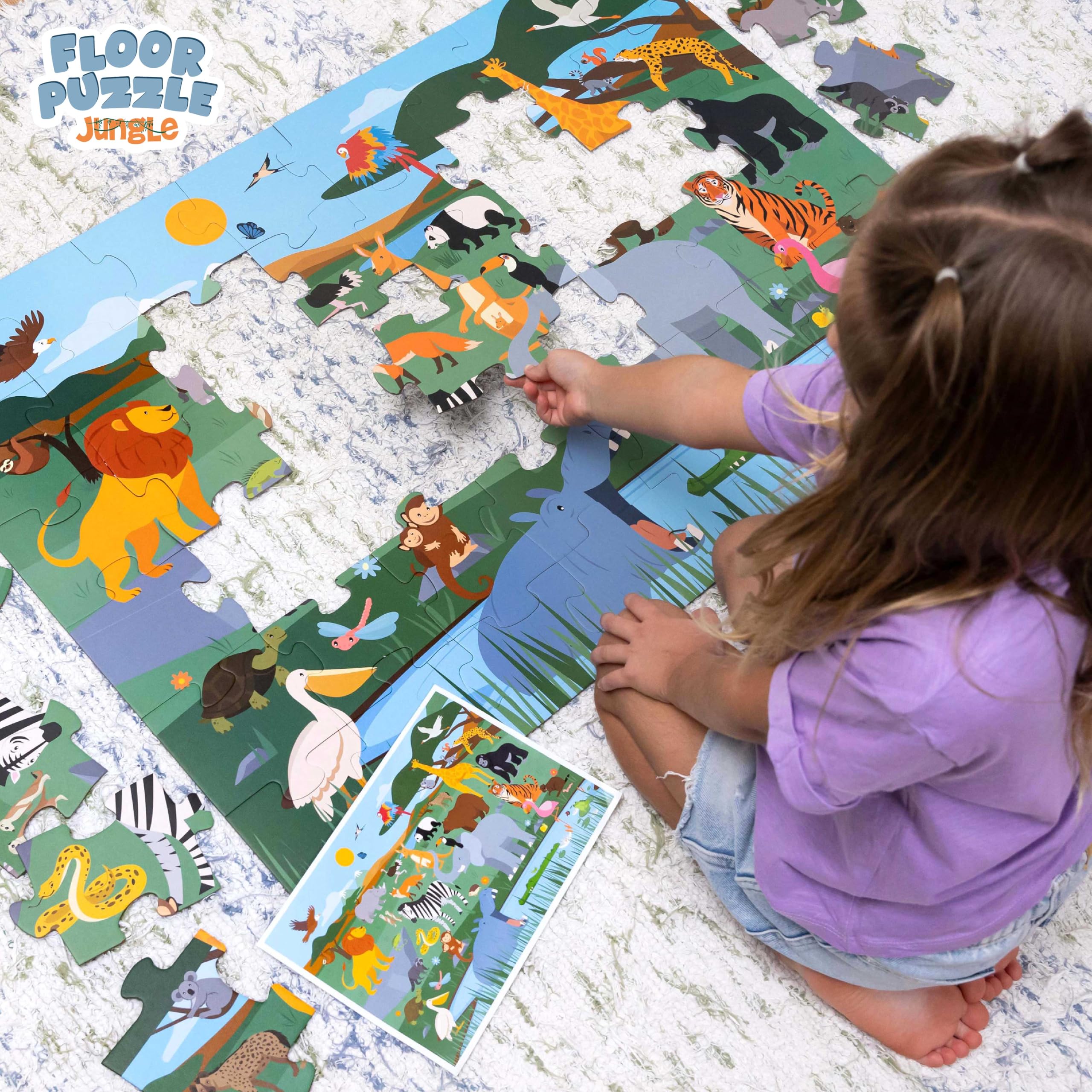 BONNYCO XXL Puzzle Kinder Dschungeltiere mit 48 Große Teile. Safari Bodenpuzzle XXL 92 x 62 cm als Geschenke für Kinder. Puzzel Lernspielzeug für Jungs und Mädchen 2-8 Jahre 9