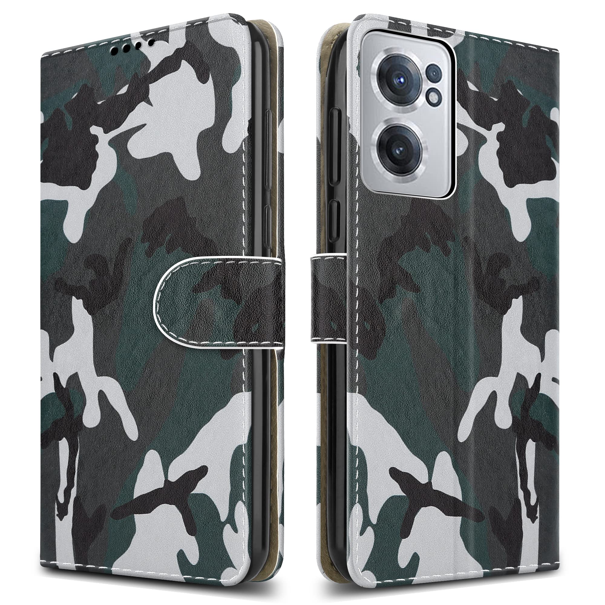 PIXFAB For Oneplus Nord CE 2 5G Leather Phone Case, Magnetic Closure Full Protection Book Folio Design, Wallet Case Cover [Card Slots] and [Kickstand] For Oneplus Nord CE 2 5G - Camouflage