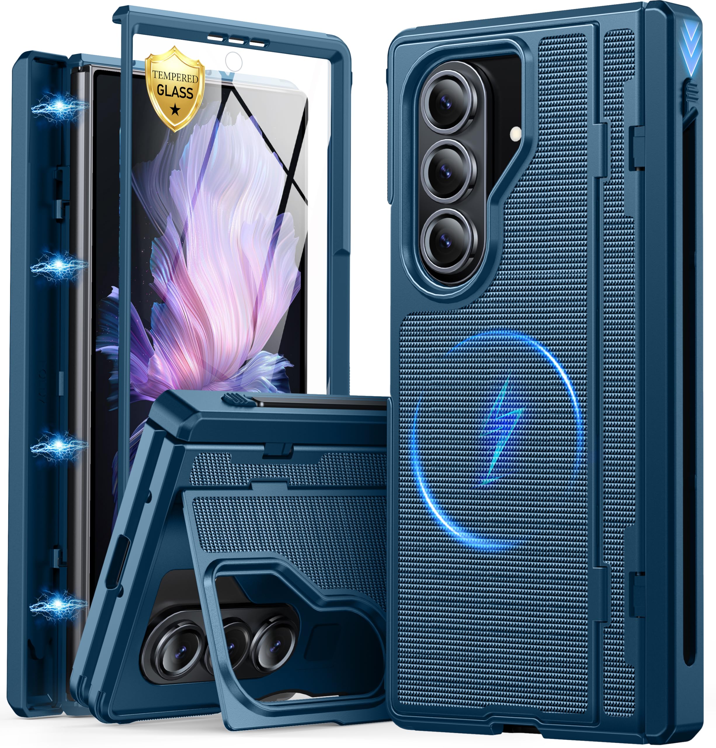 Photo 1 of Oterkin Magnetic for Samsung Galaxy Z Fold 7 Case Built-in Screen Protector [Thinner S Pen Holder & Kickstand] [Fit for MagSafe] [Hinge Protection] Full Body Shockproof Phone Case for Z Fold 7, Blue