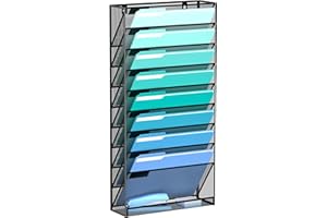 JMHUD 10-Tier Wall File Organizer Mesh Hanging File Organizer, No Assembly, Hanging Wall Files for Papers, Folders, Magazines, Office Organization, Wall Organizer for Clipboard, Black