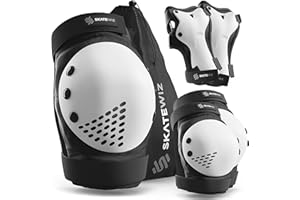 SKATEWIZ Skateboard Pads Protective Gear Set for Kids and Adults - Smash - Roller Skate Pads [6pc] with Wrist Guards - Skating Protective Gear - Roller Derby