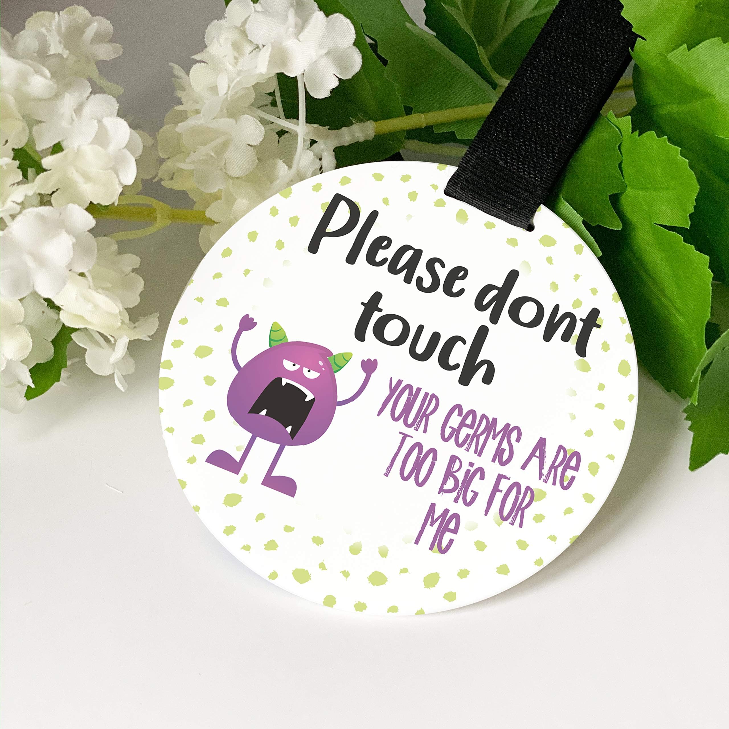 Print4you Monster Germ car seat sign, car seat accessories, car seat tag, dont touch baby tag, dont touch baby sign, hanging handle