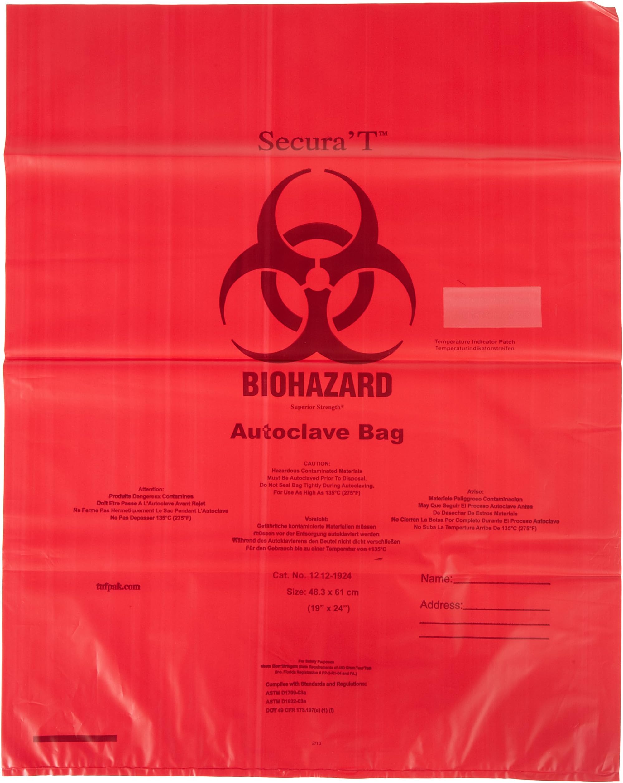 Tufpak Bags 1230Y92CS Biohazard Autoclave Red 37X48 (Case of 100)